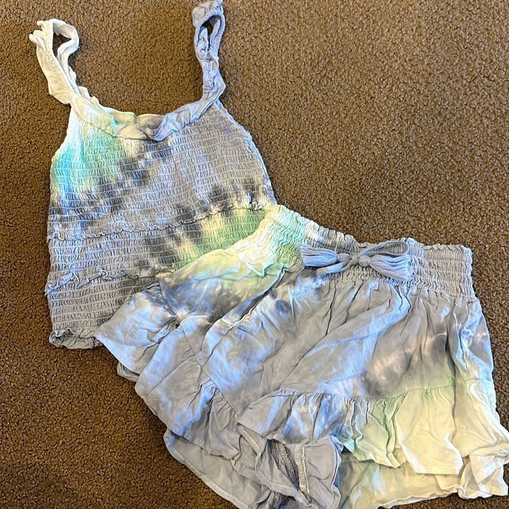 Vintage Havana Girls Purple, Aqua & White Tank Top & Ruffle Shorts Matching Set